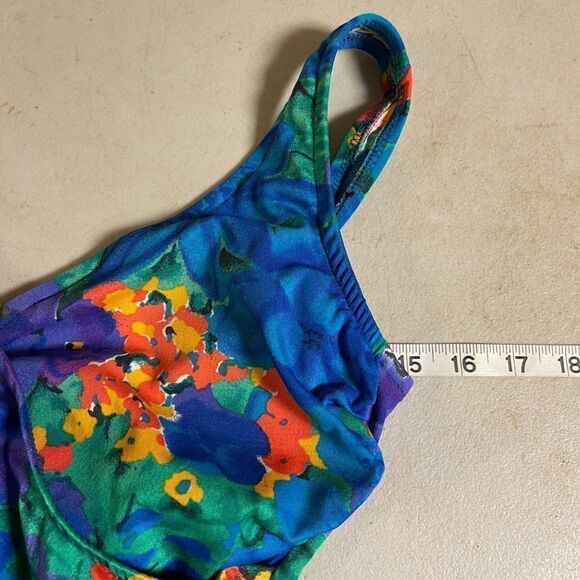 Vintage Roxanne Blue One Piece Tropical Resort Swimsuit Small - Picture 8 of 8